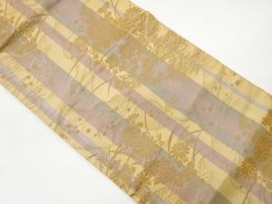 縞に秋草模様織出し名古屋帯